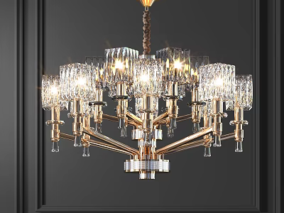Luxury Crystal Chandelier With Gold Brass Arms And Glass Shades For Modern Interiors 3d model