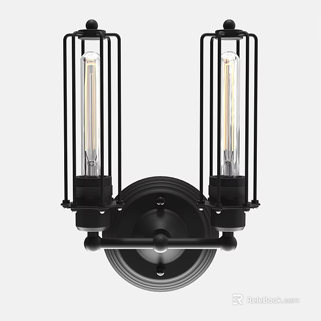 Industrial Style Black Metal Wall Lamp with Double Bulb and Sleek Design for Modern Interiors 3d model 