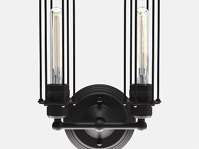 Industrial Style Black Metal Wall Lamp with Double Bulb and Sleek Design for Modern Interiors 3d model
