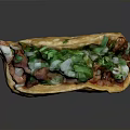 Delicious Crispy Taco with Grilled Meat Fresh Cilantro Lettuce Sour Cream and Salsa