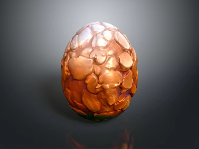 Shiny Copper Egg Shaped Decorative Ornament With Irregular Textured Bumpy Surface 3d model