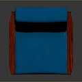Comfortable Blue Upholstered Chair With Red Wooden Arms Backrest And Legs