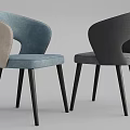 Gray And Blue Modern Dining Chairs With Curved Backrest And Black Wooden Legs