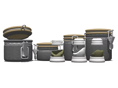 Airtight Glass Spice Jars with Various Sizes and Wooden Lids for Kitchen Countertop Organization 3d model
