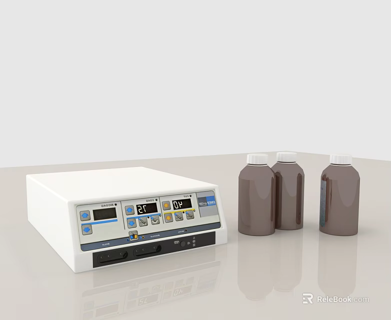 White Medical Device with Digital Display Control Buttons and Brown Bottles 3d model