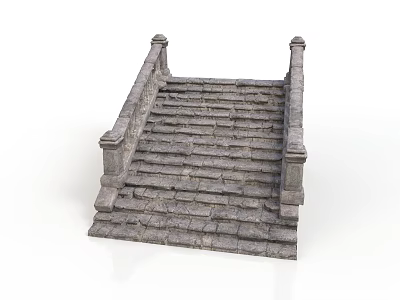 Stone Steps Structure With Side Railings And Stepped Stone Slab Design 3d model