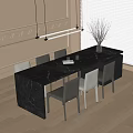 Modern Dining Table and Chair Combination Dining Table Single Chair Chandelier 3d model