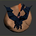 Black Dragon Figure Perched On Orange Rock Like Base With Spread Wings