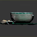 Carved Ceramic Bowl Sculpture With Liquid And White Powder On Plate