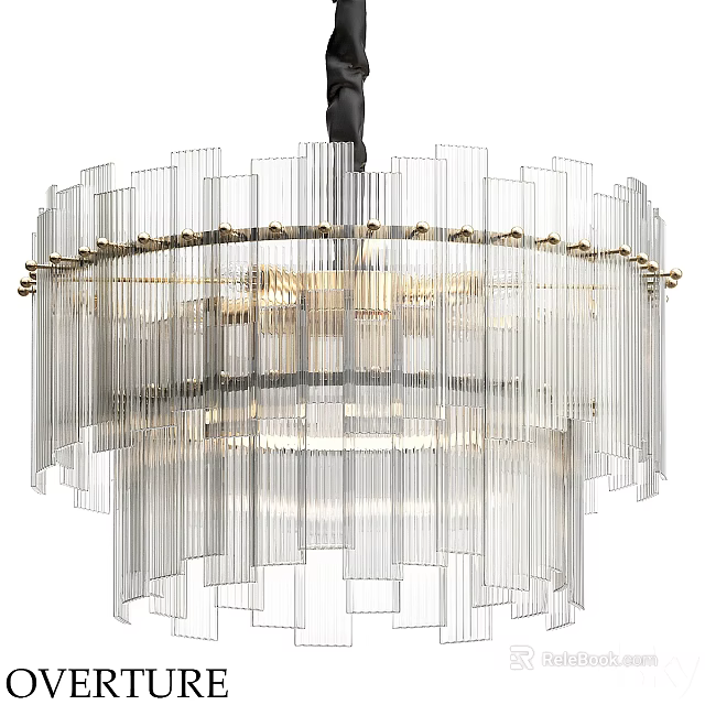 Elegant Modern Chandelier With Transparent Glass Strips And Layered Metal Frame Design 3d model 