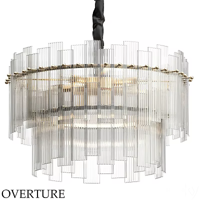 Elegant Modern Chandelier With Transparent Glass Strips And Layered Metal Frame Design 3d model