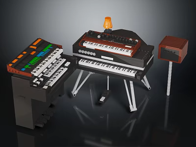 Lego Bricks Built Electronic Music Equipment With Keyboard Synthesizer Speaker And Lamp 3d model