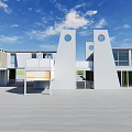 Modern Guesthouse Architecture With White Exterior Geometric Design Circular Windows And Wooden Deck