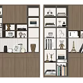 Modern Wooden Bookshelf Interior Design With Multiple Shelves Books Decorative Sculptures And Ornaments