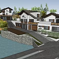 Modern Villa Exterior Design With Waterfront Garden Driveway And Greenery
