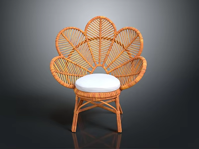 Elegant Rattan Flower Shaped Leisure Chair With Soft White Cushion Design 3d model