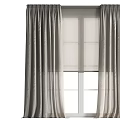 Modern Grey Linen Curtains With Sheer Overlay For Window Pane Interior Design 3d model