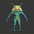 Blue Horned Creature Character Toy Sculpture With Yellow Belt And Textured Body