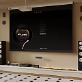 Modern Projection Monitoring Setup With Large Screen Projector Speakers Fireplace And Rug