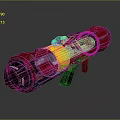 Red Rocket Propulsion Unit With Yellow Stripe On Black Support Stand For Space Missions