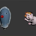 Blue Hedgehog With Cherry On Back And Pink Rabbit With Butterfly On Head