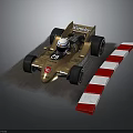 Gold March 761 Race Car With Number 55 Driver And Red White Barriers