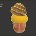 Colorful Cupcake With Red Swirl Frosting Black Dots Yellow Base And Pink Paper Cup