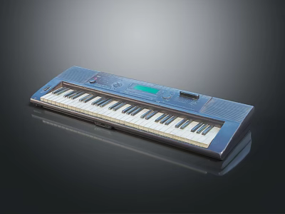 Blue Electronic Keyboard With White And Black Keys And Digital Display On Black Surface 3d model