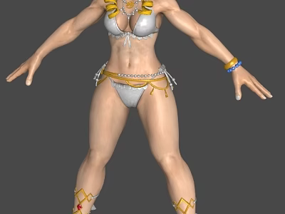 Mythic Female Warrior Character in Silver Bikini with Yellow Headpiece Necklace Belt Bracelets Anklets 3d model
