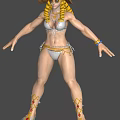 Mythic Female Warrior Character in Silver Bikini with Yellow Headpiece Necklace Belt Bracelets Anklets