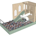 Indoor Wooden Playground Equipment With Staircase Slide Arched Windows And Colorful Ball Pit