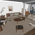 Beige Sofa And Wooden Coffee Table Set With Pillows Vase Magazines In Modern Living Room