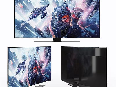 Smart Television With Stunning Sci Fi Spacecraft City Scenery On 4K Ultra HD Screen 3d model