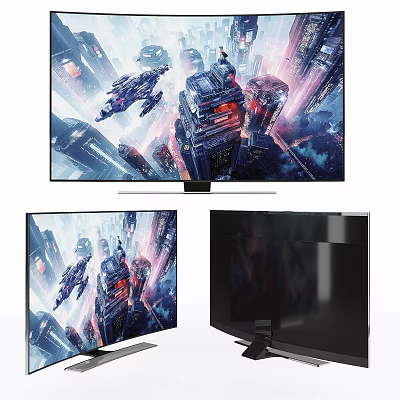 Smart Television With Stunning Sci Fi Spacecraft City Scenery On 4K Ultra HD Screen 3d model
