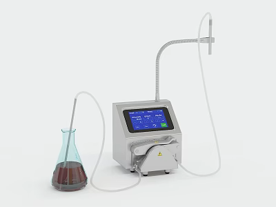 Industrial Equipment with Digital Screen Connected Tubes and Laboratory Flask Containing Red Liquid 3d model