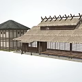 Traditional Japanese Style Buildings With Thatched Roofs And Wooden Structures