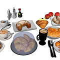 Delicious Breakfast Food Collection With Fresh Croissants Coffee Apples And Pastries
