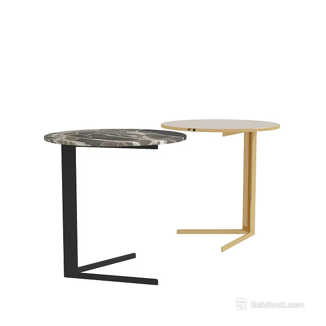 Modern Side Tables With Marble And Light Tops And Black And Light Bases 3d model 