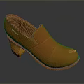 Orange Leather High Heel Shoes With Wooden Textured Heel And Stitched Design