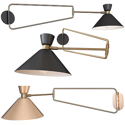 Modern Sleek Wall Lamps With Black Conical Shades Gold Metal Arms And Contemporary Design 3d model