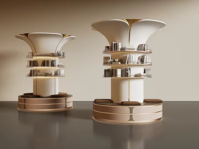 Elegant Modern Multi Tier Bookshelf With Petal Shaped Top And Books 3d model