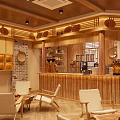 Traditional Teahouse Interior Design With Circular Decorative Wall Bamboo Blinds And Wooden Furniture