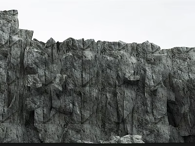 Rugged Rock Cliff Landscape With Textured Surface Top Protruding Rocks And White Sky 3d model