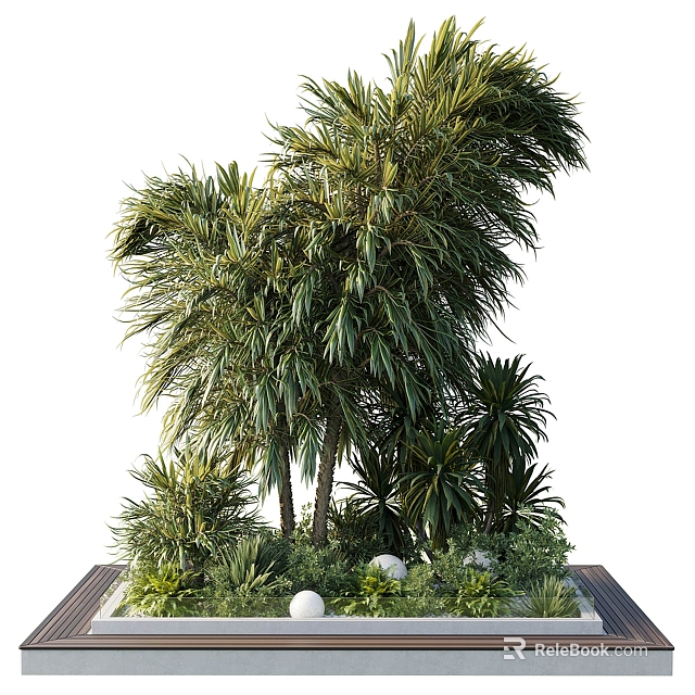 Outdoor Tree Planter with Lush Green Trees Various Plants and Natural Foliage 3d model 