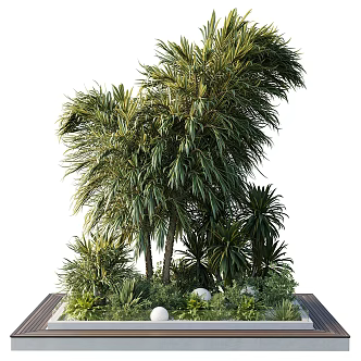 Modern Tree Pond Landscape Trees Shrub Landscape Greening Flower beds Potted plants 3d model