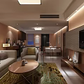 Modern Living and Dining Room Interior With Sofa Coffee Table Rug And TV Wall Decor