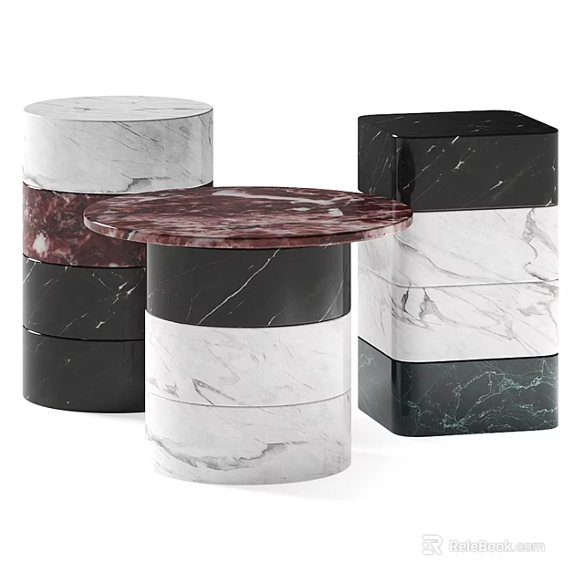 Modern Marble Side Tables Featuring Round And Square Tops With Stacked Layers 3d model