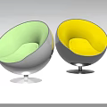 Modern Spherical Single Chairs With Green Yellow Seats And Metal Bases