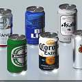 Various Brands of Canned Beer Beverages Displayed on White Background