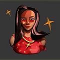 3D Female Character With Black Pink Hair Red Face Paint Red Outfit And Yellow Stars